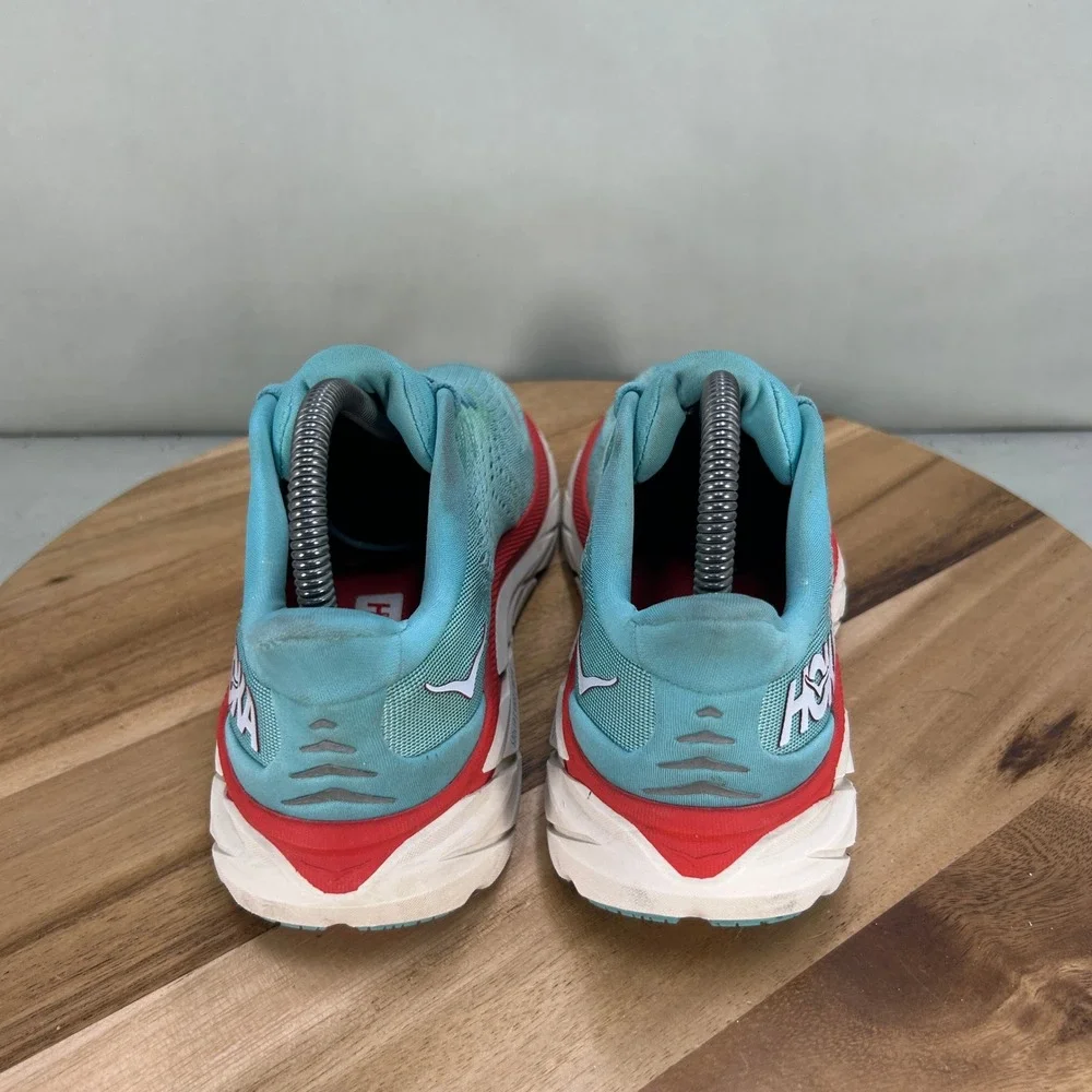 Hoka Clifton 8 Womens Running Shoes Blue Red White Sneakers Cushioned Comfort
